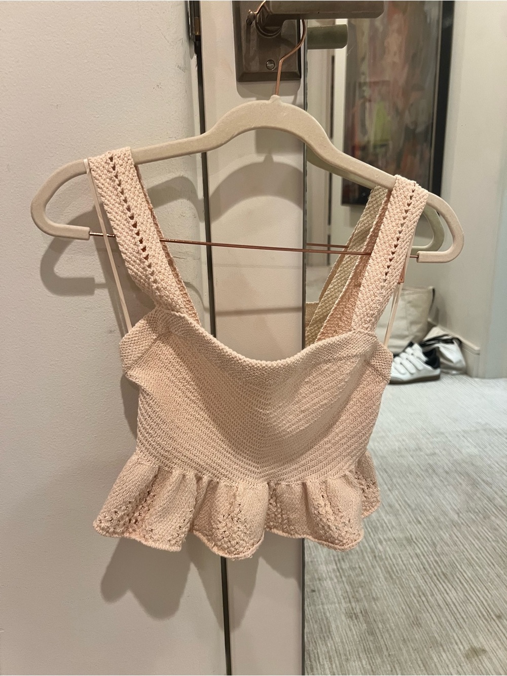 A.L.C. Cream Knit Cropped Ruffle Tank - Picture 2 of 4